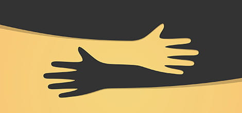 Illustrated silhouette of hands interlinking